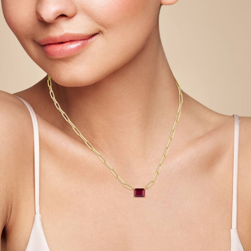 Soleil Sterling Silver Emerald Cut CZ Paperclip Chain Necklace