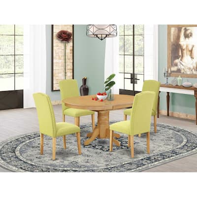 Coastal Dining Set - 5Pc Oval Table & 4 Chairs - 42/60" Table with Butterfly Leaf - Linen Fabric