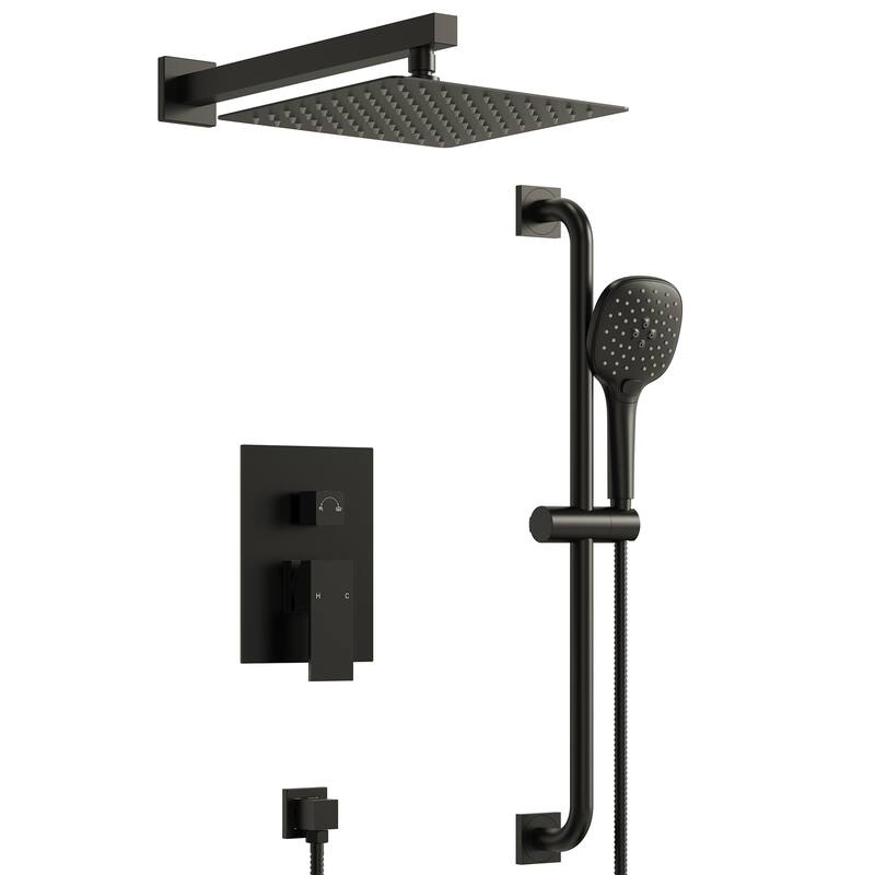 Pressure-Balanced Shower System ,10-Inch Rainfall Shower Faucet with 3-Function Handheld Shower - Matte Black