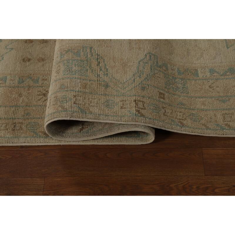 Vegetable Dye Oushak Turkish Area Rug Hand-Knotted Beige Wool Carpet - 9'0" x 12'7"