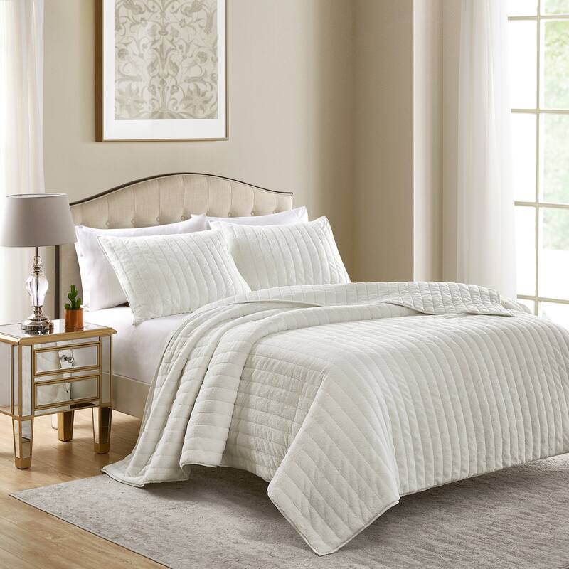 Beaute Solid Faux Fur Quilted Comforter Set,3-piece Reversible lightweight Shaggy Blanket Coverlet Bedding Set
