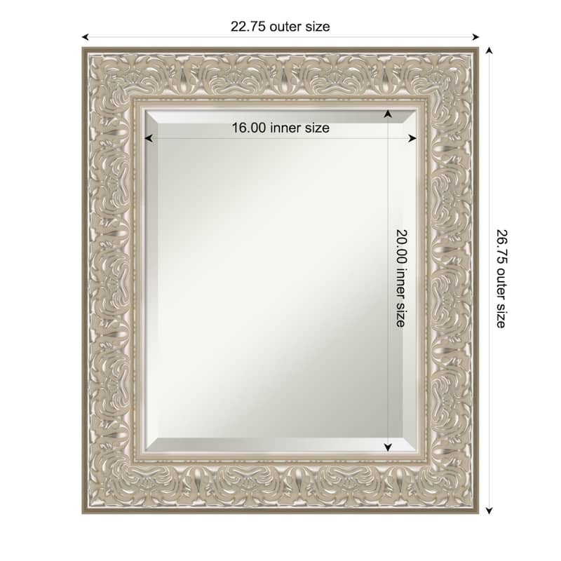 Luxe Beveled Framed Bathroom Vanity Wall Mirror - 23 x 27 in - Luxe Silver Cream