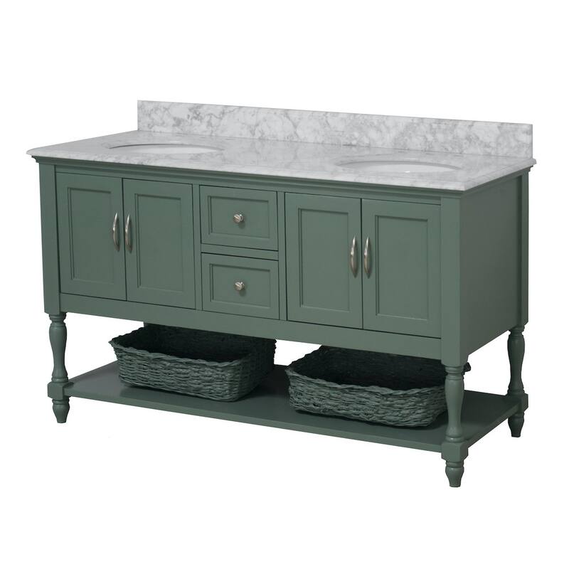 KitchenBathCollection Beverly 60" Double Bathroom Vanity with Carrara Marble Top