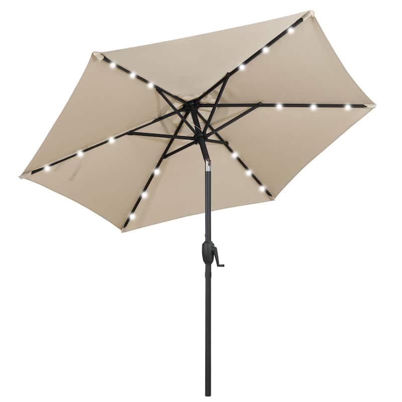 7.5FT Solar LED Patio Umbrella Outdoor Heavy Duty Market Umbrella - Beige