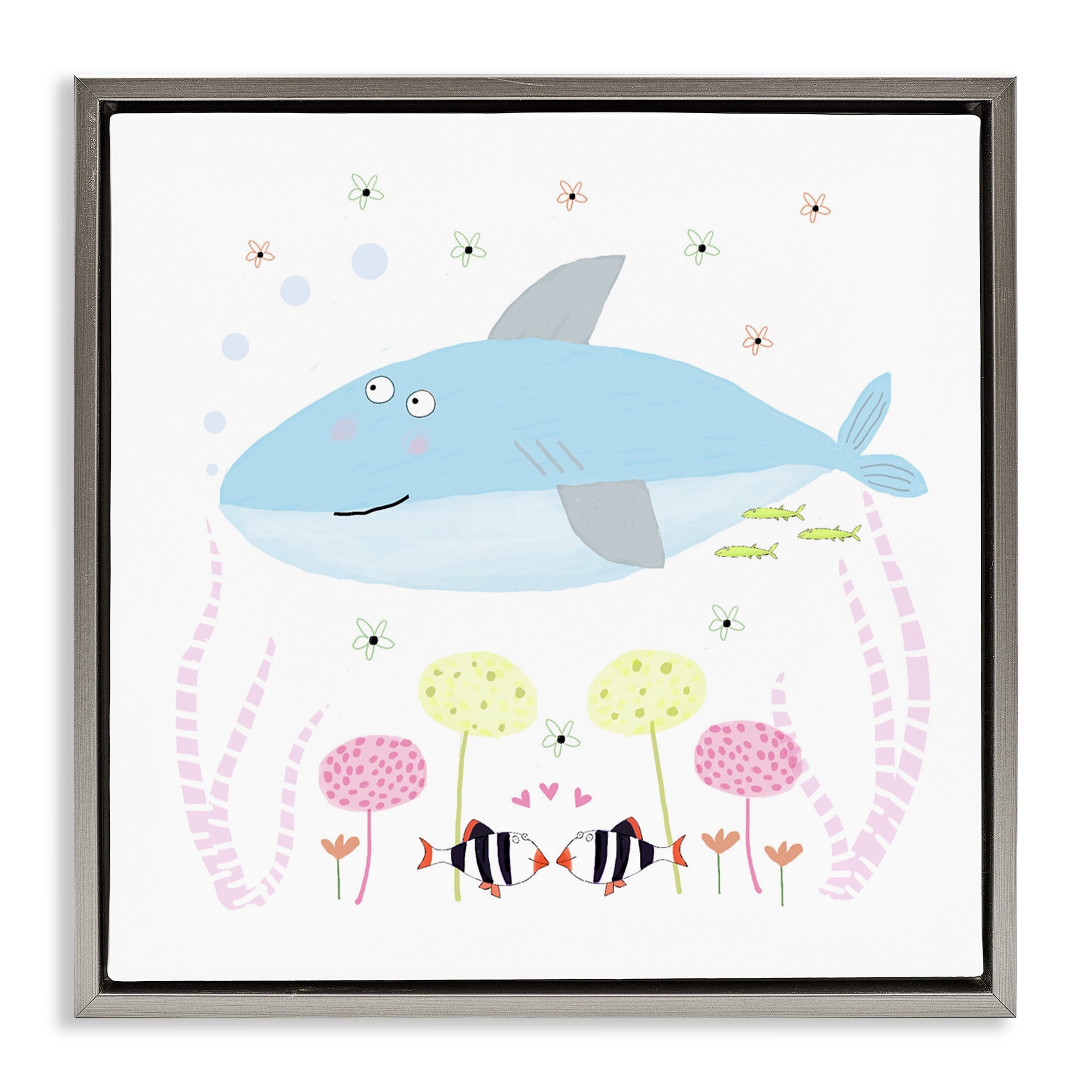 Stupell Baby Shark & Flowers Framed Floater Canvas Wall Art Design By Carla Daly