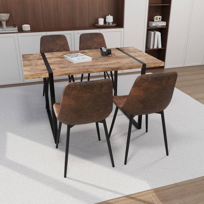 Modern Style 5-Piece Dining Set with Rectangular Table and 4 Square Corner Dining Chairs