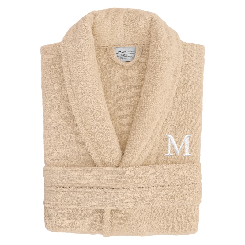 Authentic Hotel Spa Unisex Turkish Cotton Terry Cloth Bath Robe with single letter White Bookman Monogram. - S/M - M