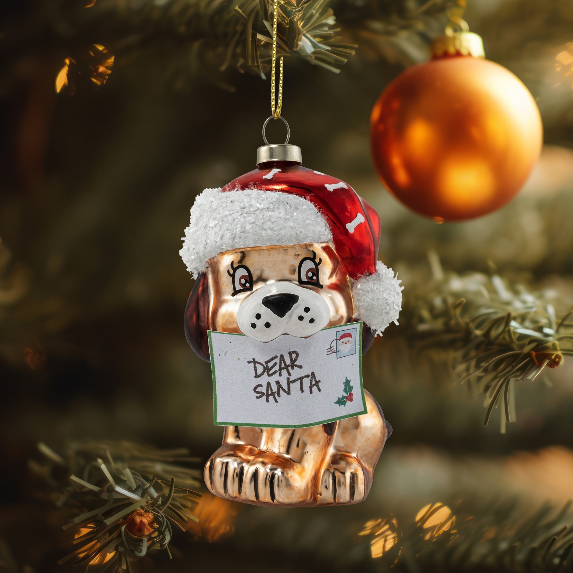 4.5" Puppy Writes Santa a Letter Christmas Ornament