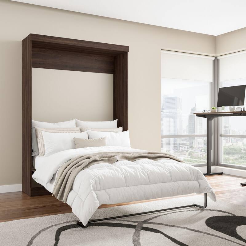 Bestar Pur 59W Full Size Murphy Bed for Multipurpose Room - Black Walnut