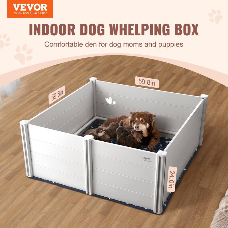 Dog Whelping Box,Whelping Box for Dogs and Puppies, White