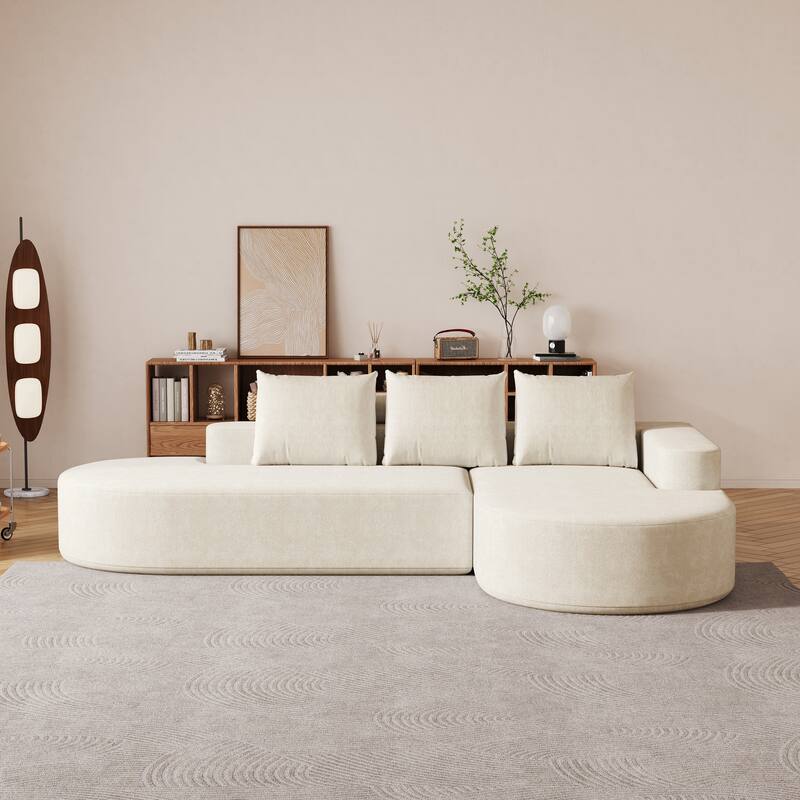 Curved Sofa ,Chenille Upholstered Sectional Sofa Couch Set,Modular L Shaped Sectional Living Room Sofa Set With 3 Pillows - Beige