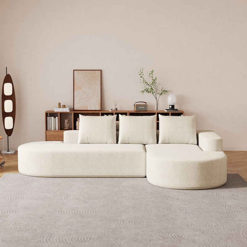 Roomfitters 108.5" Modern Curved Chenille Sectional Sofa, Modular L-Shaped Couch with 3 Pillows