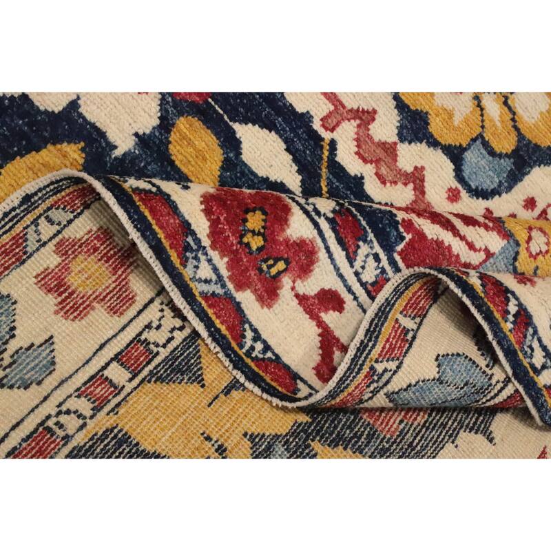 Hand Knotted Oriental 100% Wool Carpet Transitional All-Over Navy Blue & Blues Oushak Area Rug - 9' 10'' X 6' 6''