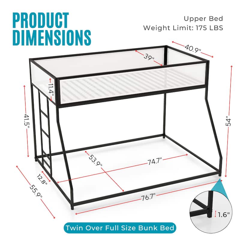 Furniture of America Jackson Modern Black Metal Twin over Full Bunk bed with Reversible Ladder