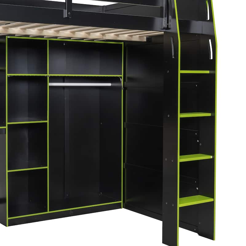 Full-Size Modern Gaming Wooden Loft Bed with RGB Lighting, Desk & Open Storage by Harper&Bright Designs