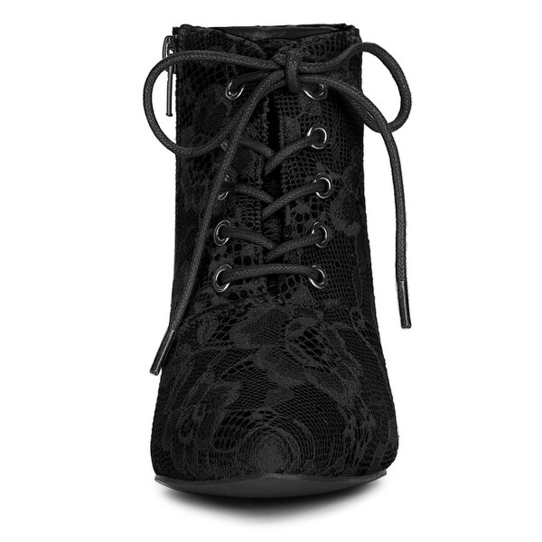 black lace up kitten heel boots