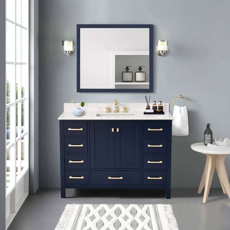StarrySky 48 inch Undermount Single Sink Bathroom Vanity with Engineered Carrara Marble Top - Blue
