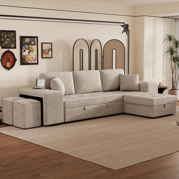 L-Shape Convertible Sleeper Sofa Reversible Sectional Couch, Cream - Bed Bath & Beyond
