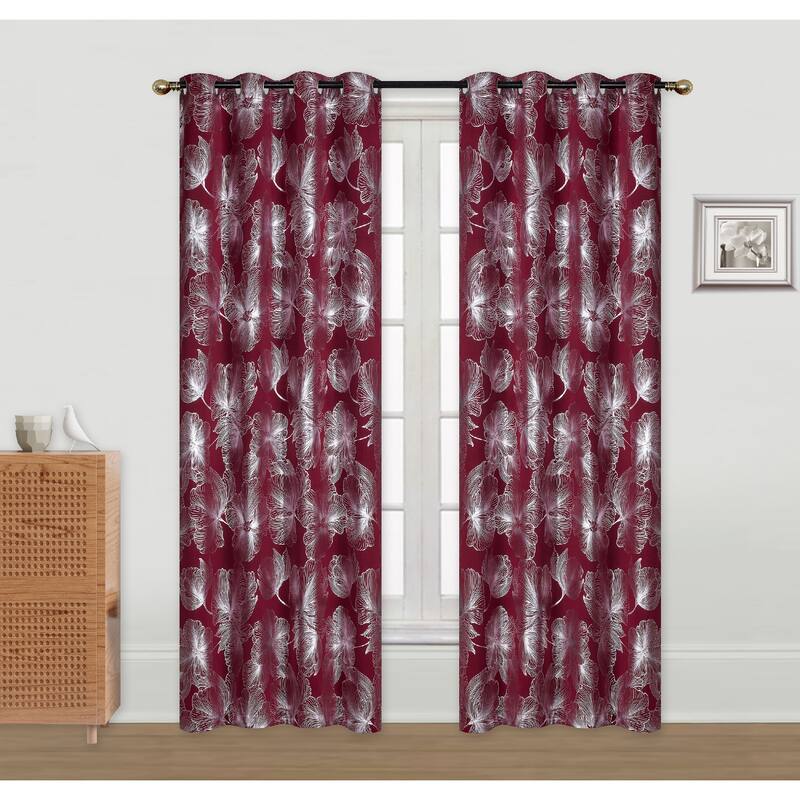 IH Casa Decor Foil Print Panel W 8 Grom Hibiscus Burgundy 84" - Set of 2
