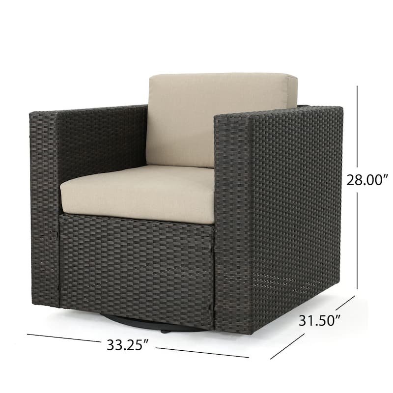 Puerta Outdoor 4-piece Wicker Swivel Chair Set with Square Firepit by Christopher Knight Home