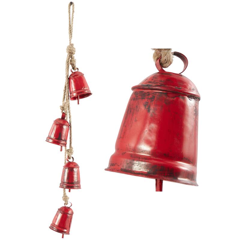 Gold or Red Metal Handmade Tibetan Inspired Decorative Cow Bell with Jute Hanging Rope