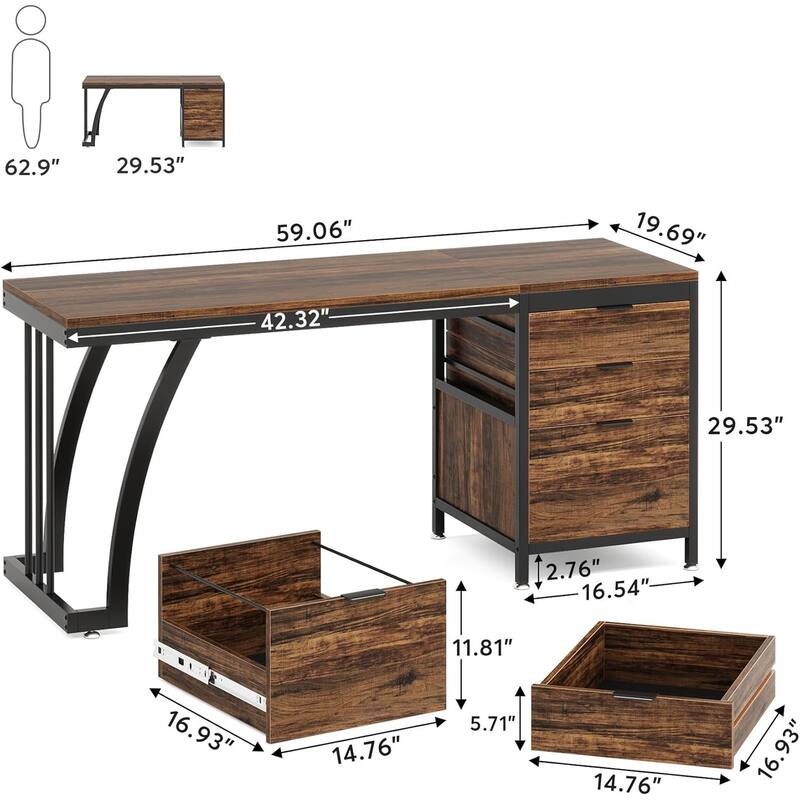 Vanity Desk 59" Dressing Table, Chic Makeup Desk with 3 Reversible Drawers for Bedroom, Home Room