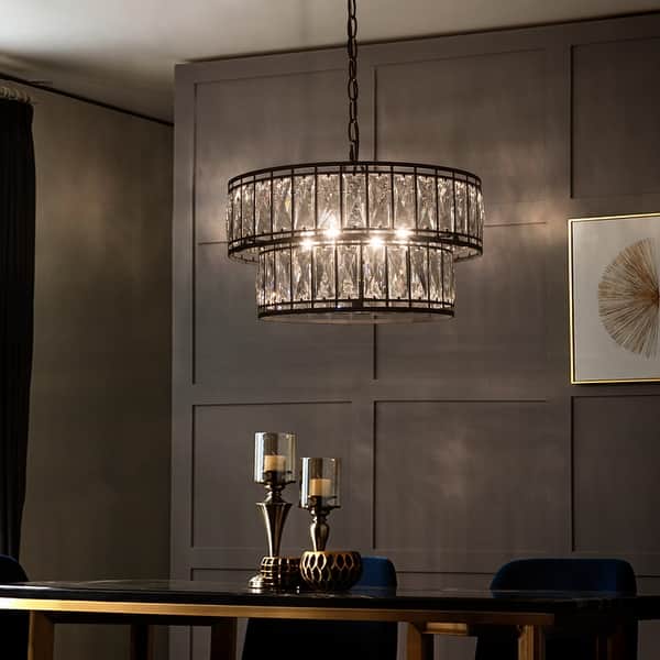 slide 2 of 14, Aulia Modern Black Crystal 4-Light Drum Chandelier Lights for Dining Room - D15.5" x H10"