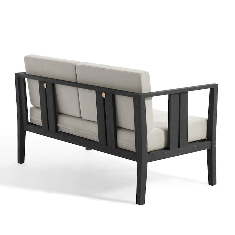 Casual 53"W Outdoor Patio Loveseat Set In Solid Teak Wood with Cushion