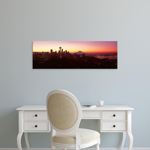 Easy Art Prints Panoramic Images's 'View of a city at sunrise, Seattle, Mt Rainier, King, Washington State' Canvas Art