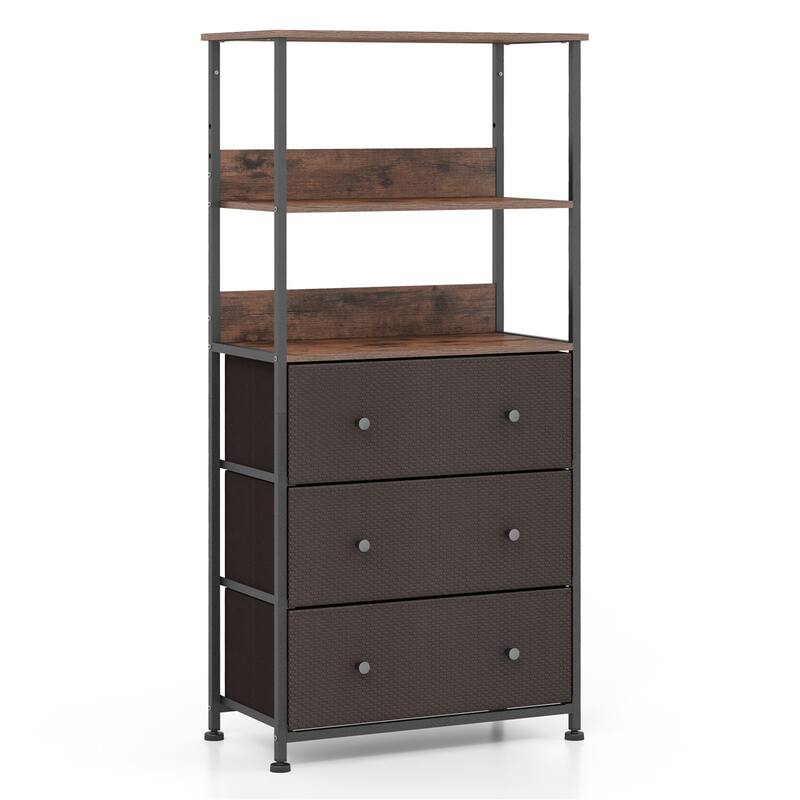 Gymax 3 Drawer Dresser w/ Open Shelves Home Vertical Fabric Storage