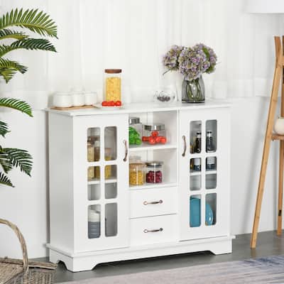 HOMCOM Modern Sideboard Storage Console Cabinet with Glass Door and Drawer for Kitchen, Living & Dining Room