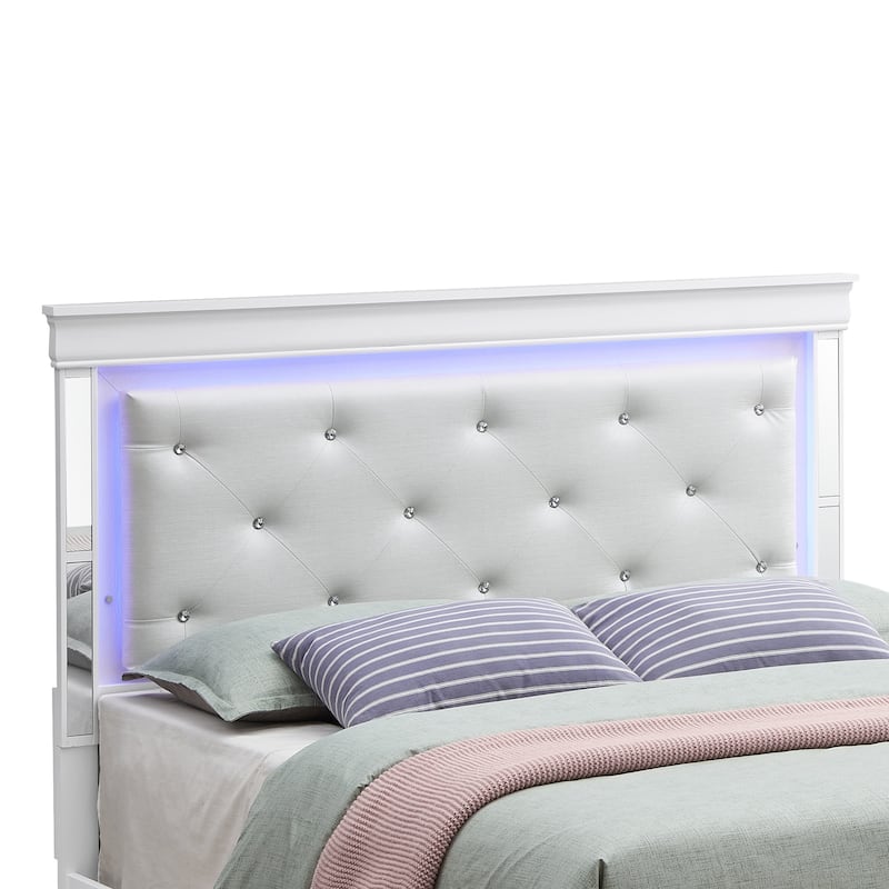 Jewel Tufted Queen Panel Bed with LED Lights - 85" - Silver Champagne