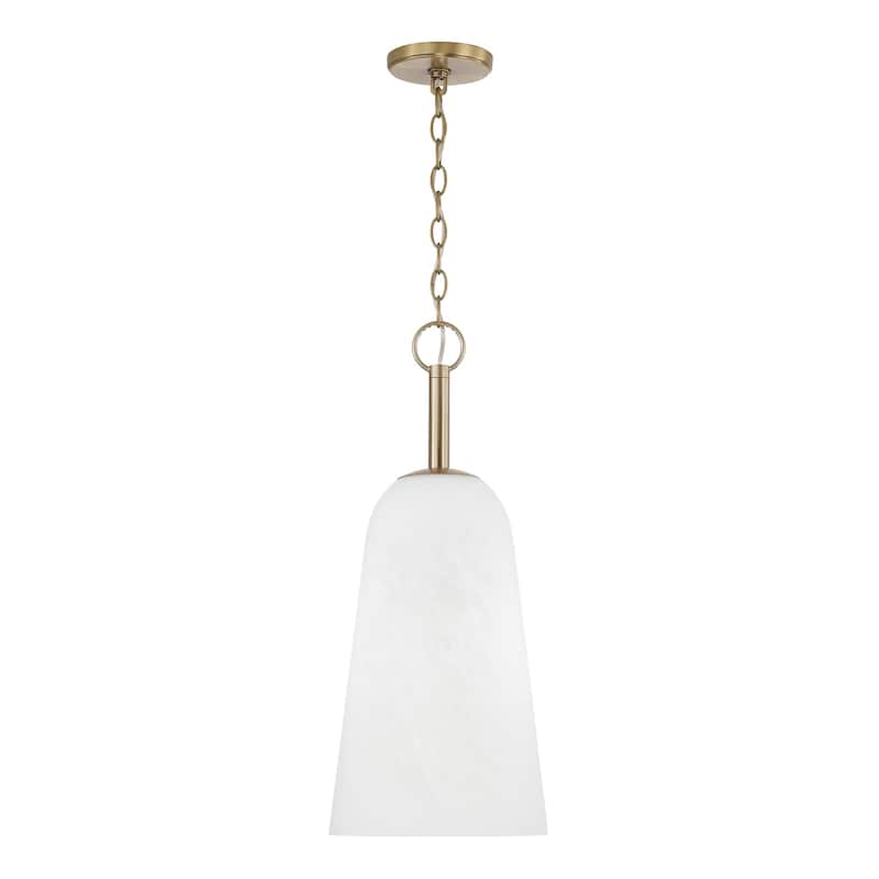 10" W x 24" H 1-Light Pendant in Matte Brass with Faux Alabaster Glass - 10"W x 24"H - 10"W x 24"H - Matte Brass