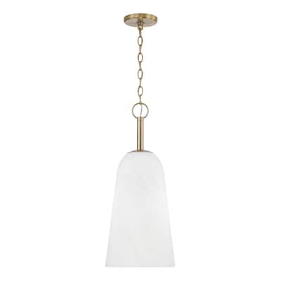 10" W x 24" H 1-Light Pendant in Matte Brass with Faux Alabaster Glass - 10"W x 24"H