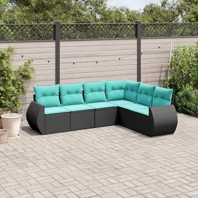 vidaXL 6 Piece Patio Sofa Set with Cushions Black Poly Rattan