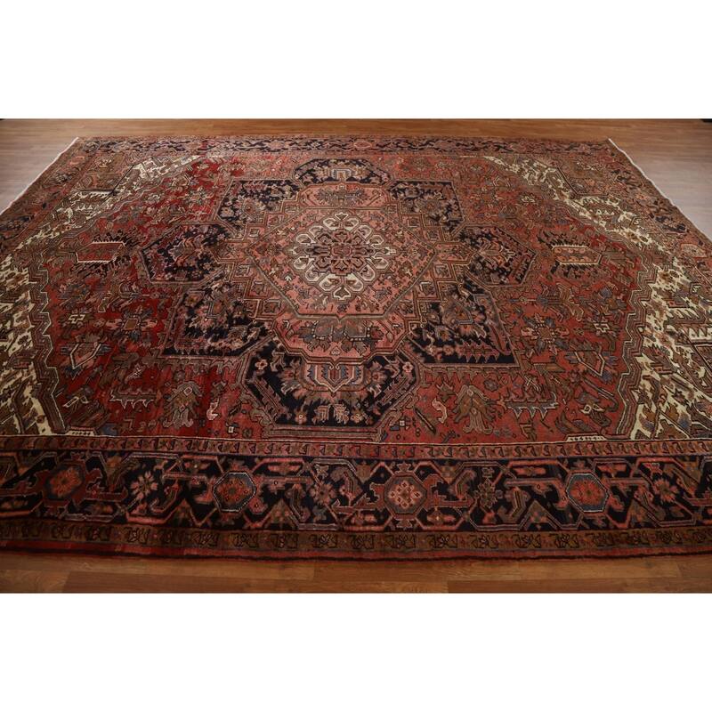 Hand Knotted Oriental 100% Wool Carpet Traditional Medallion Red Heriz Area Rug - 12' 9'' X 10' 0''