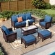 preview thumbnail 37 of 99, MAISON ARTS Extra-Large Patio Wicker Sofa Conversation Set with Coffee Table, Oversize Seat with 5.5'' Thick Padded Cushion 5 Seats + Table + 2 Ottoman - Navy Blue