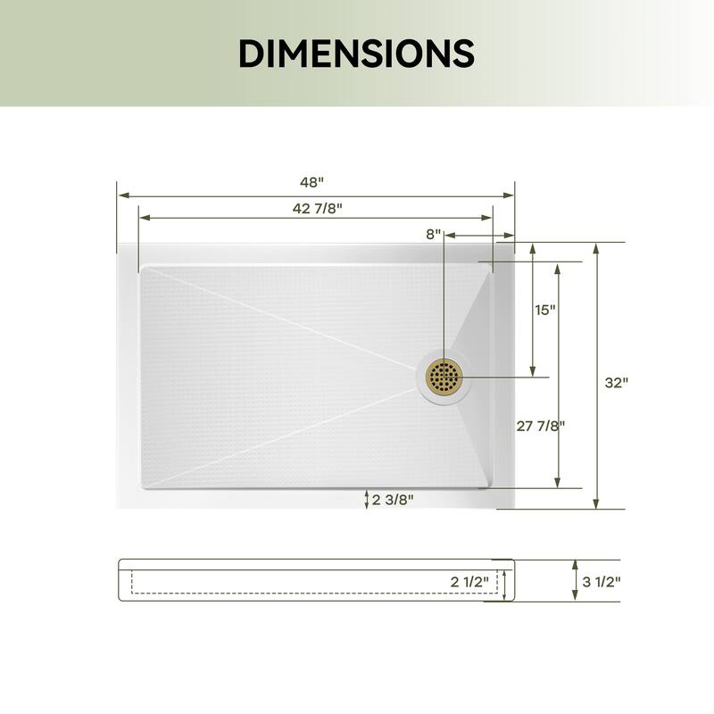 HOROW 48 x 32 Inch Alcove Shower Pan Base in White with Left Drain