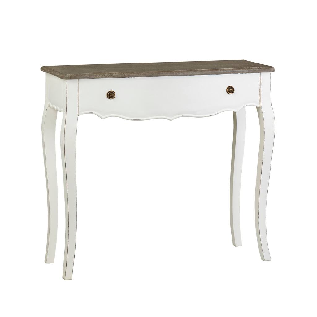 White Single Drawer Console Table With Natural Top by East at Main