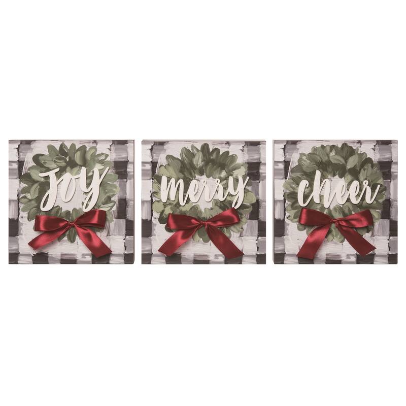 Transpac MDF Buffalo Check Decor Set of 3 Christmas Home Decorations