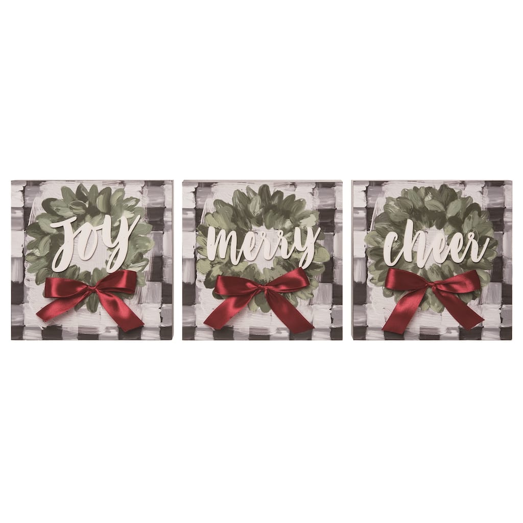 Transpac MDF Buffalo Check Decor Set of 3 Christmas Home Decorations