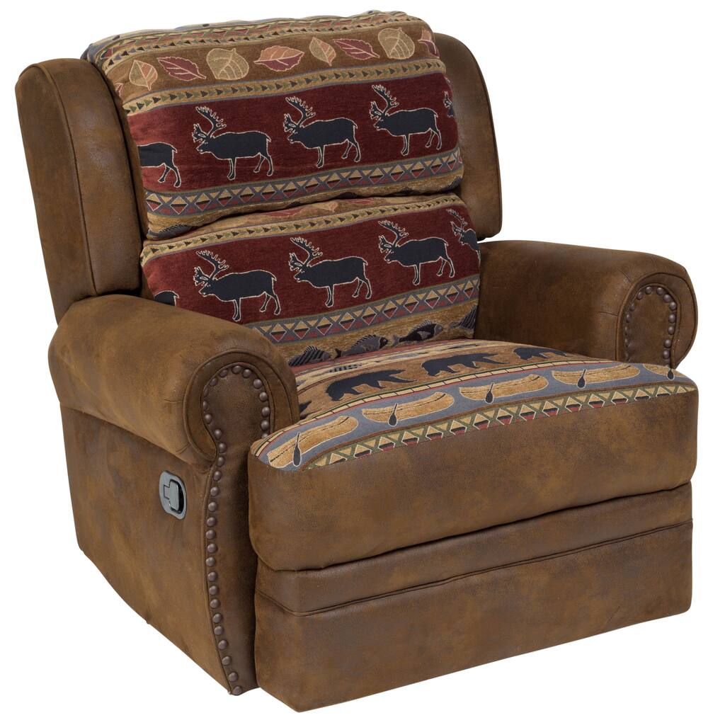 Porter Designs Hunter Lodge Style Accent Recliner with Animal Print, Brown