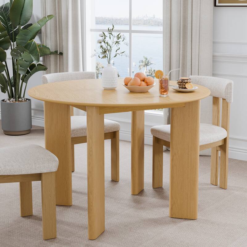 Solid Wood Farmhouse Dining Table Round Wood Top for Modern Dining Rooms & Family Gatherings