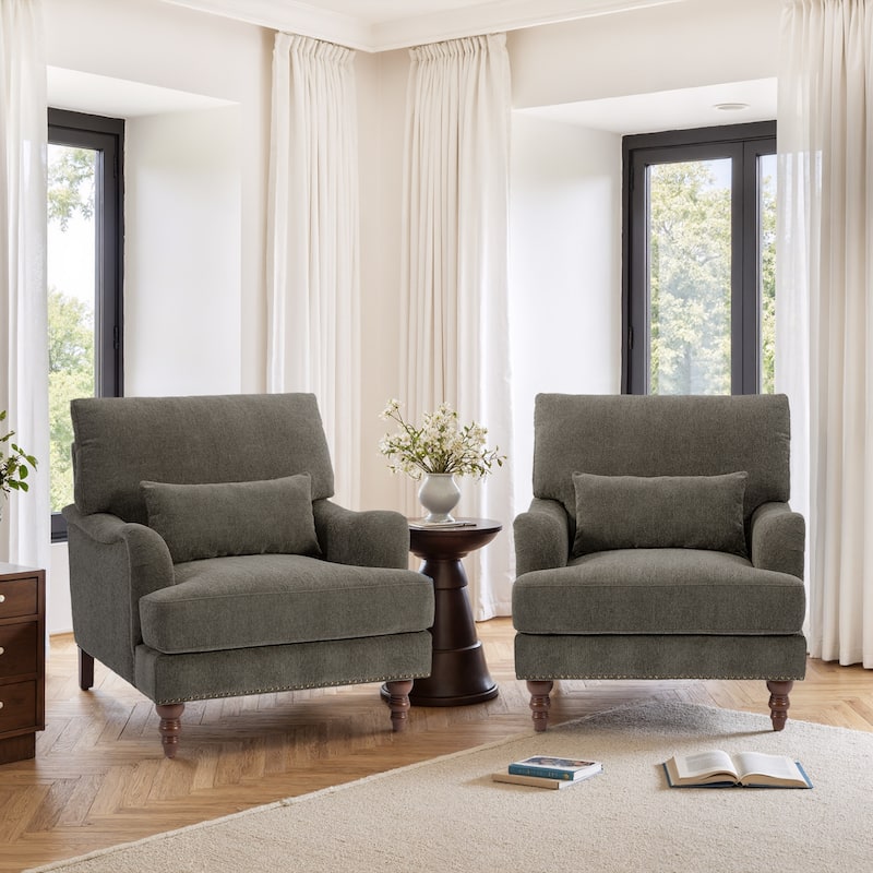 Set of 2 Mid Century Chenille Upholstered Accent Chairs