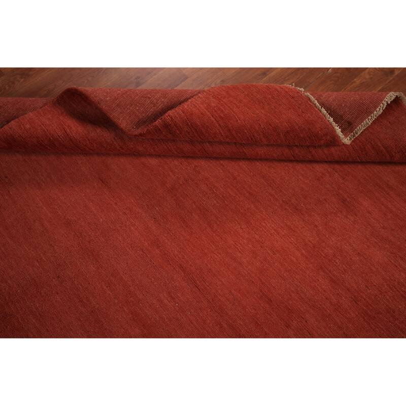 Gabbeh Modern Area Rug Hand-Knotted Solid Orange Wool Carpet - 4'11" x 6'7"