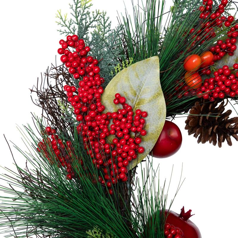 24" Autumn Harvest Mixed Berry, Pine Nut Thanksgiving Wreath - Unlit
