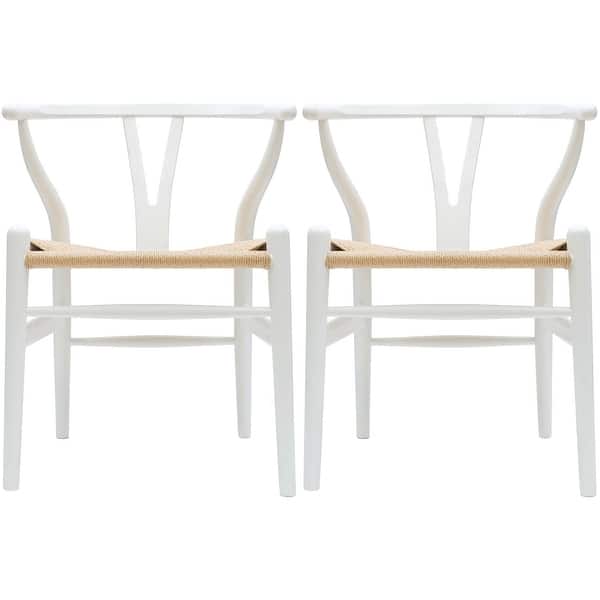 slide 24 of 27, Set of 2 Modern Wood Dining Chair With Y Back Arm Armchair Hemp Seat For Home Restaurant Office White