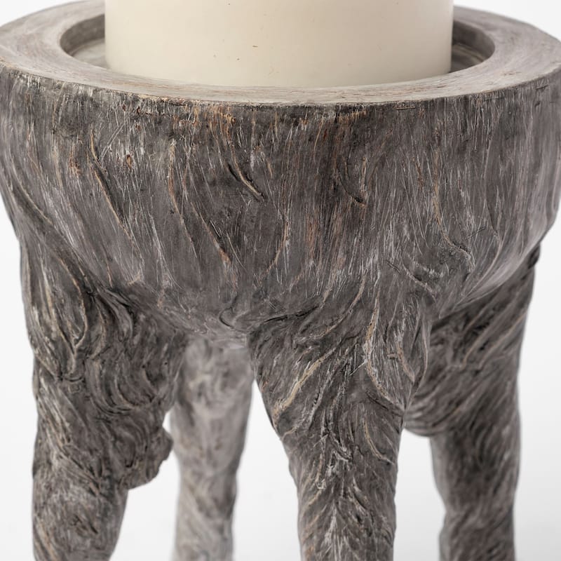 Pan Large Gray Ceramic Hoofed Table Candle Holder - 5"W x 5"D x 9"H