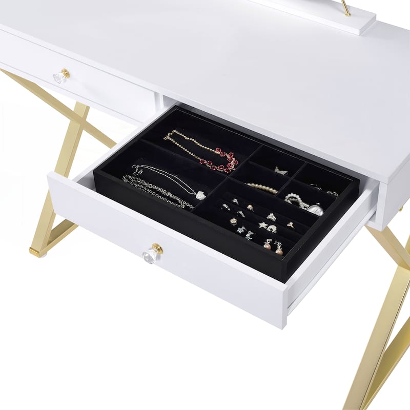 Coleen White & Gold Finish Vanity Desk