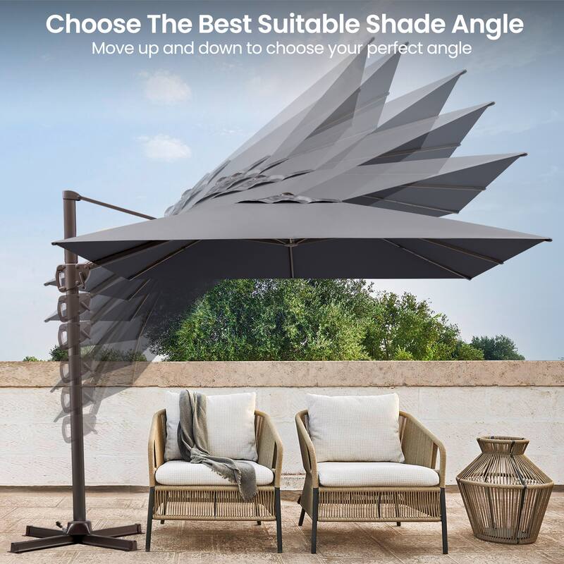 Pellebant 9 FT x 12 FT Outdoor Patio Cantilever Umbrella with Base Stand